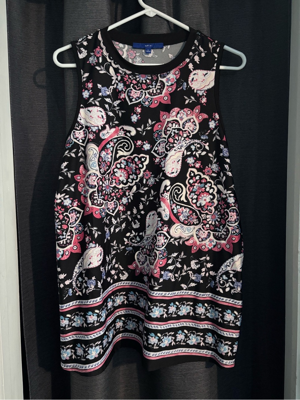 Apt. 9 Black Paisley Floral Sleeveless Dress with Pink & White Accents